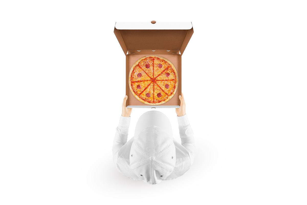 Pizza delivery by courier MockUp, a Merchandise Mockup by PSD Market (Photo 14 of 16)