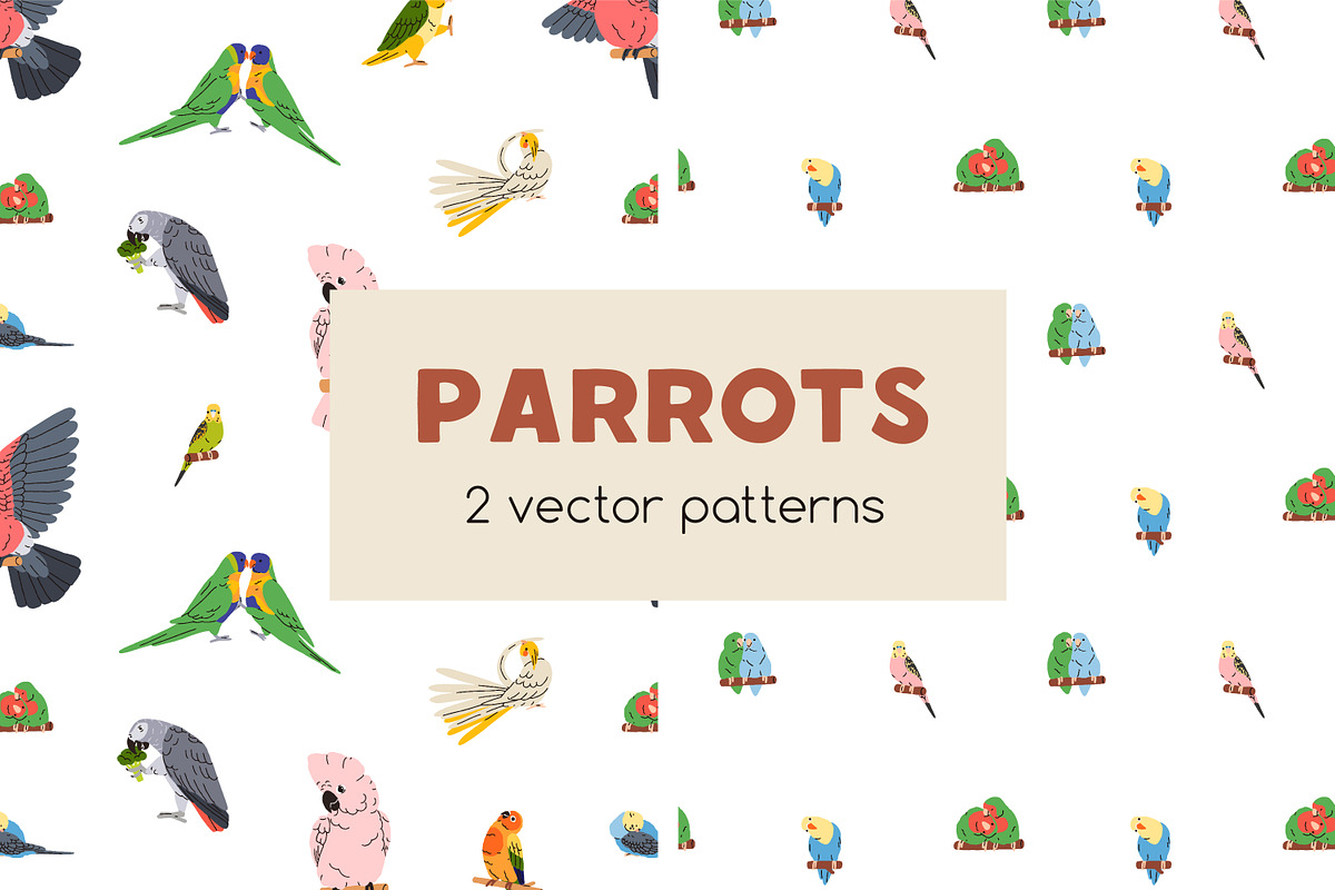 Cute parrot birds seamless patterns, a Pattern Graphic by Good Studio (Photo 1 of 6)