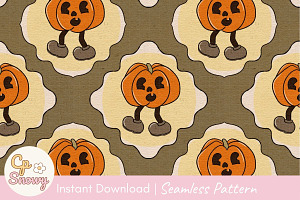 Happy Pumpkin Walk Seamless Pattern, a Texture Illustration by CpSnowy