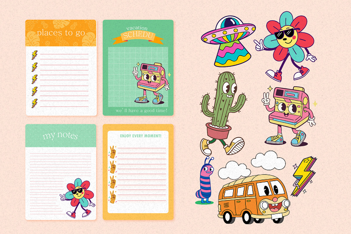 Trendy Cartoon Illustration Set, an Illustration by Helospace (Photo 5 of 10)