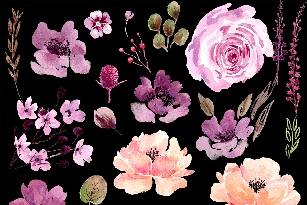 Violet Watercolor Clipart elements, an Illustration by Anis Illustration (Photo 3 of 3)