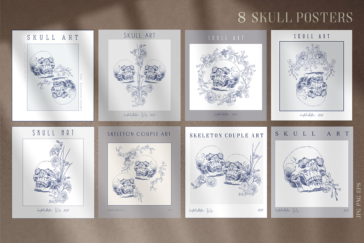 Skull and flowers poster set, a Texture Illustration by LanaDzi (Photo 2 of 10)