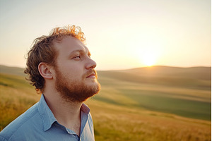 Pensive Man with Red Hair Gazing, a Nature Photo by Lermont51