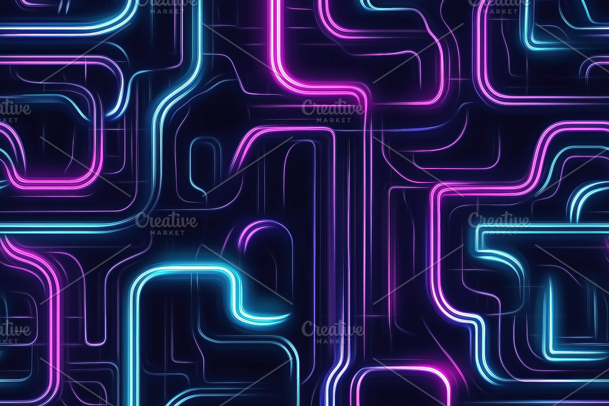 Seamless vibrant abstract background featuring glowing neon lines in pink and b, a Pattern Graphic by Textures & Backgrounds
