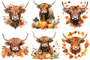 Watercolor Autumn Highland Cow, an Illustration by CitraGraphics (Thumbnail 2 of 6)