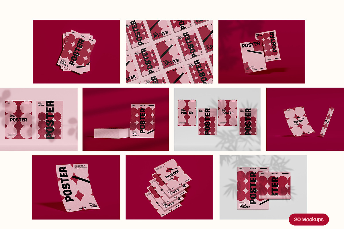 Poster Mockup Set Flat Lay Editorial, an Advertising Mockup by Mego-studio (Photo 2 of 7)