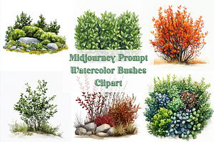 Prompt Watercolor Bushes Clipart, a Decorative Illustration by Creative design
