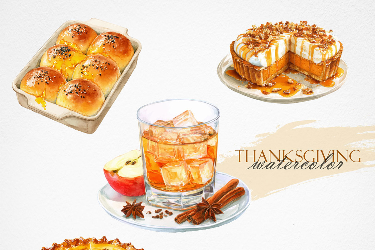 Watercolor Thanksgiving Feast, a Food Illustration by Deckar_art (Photo 3 of 3)