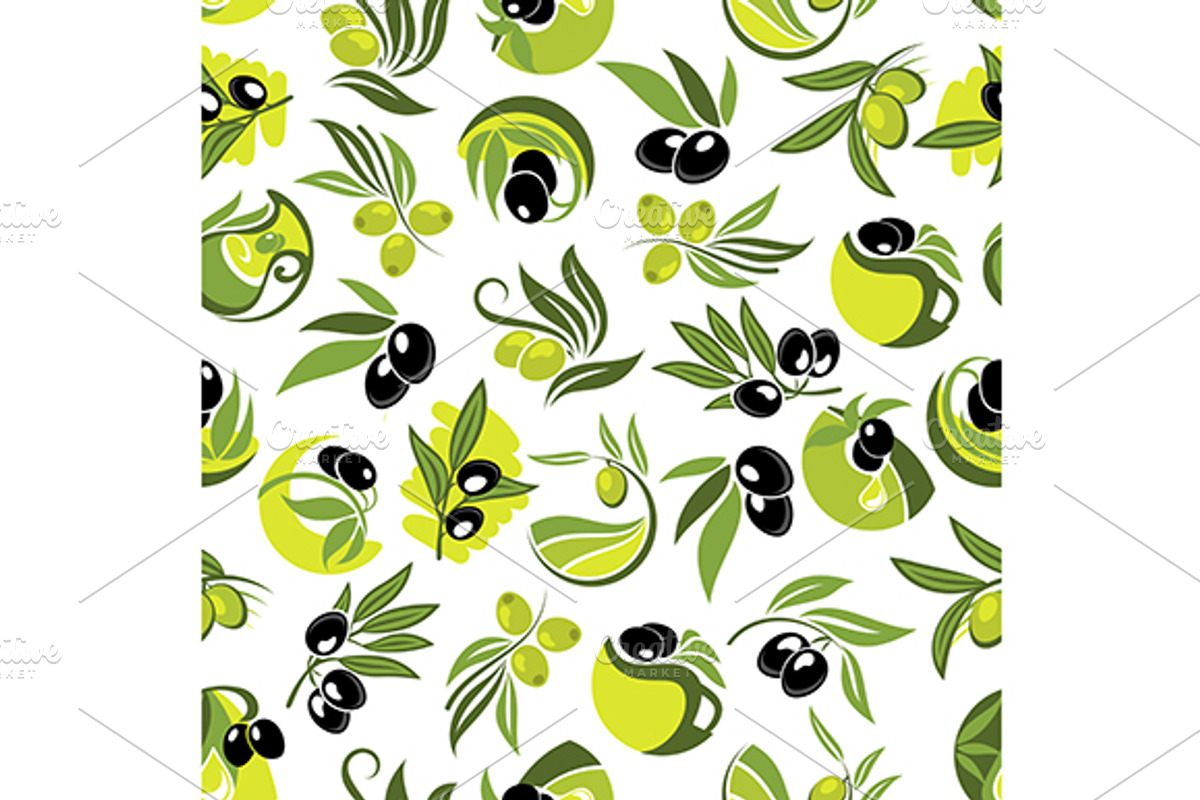 Olive tree branches seamless pattern, a Pattern Graphic by Vector Tradition