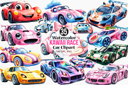 Watercolor Kawaii Race Car Clipart, an Illustration by Canvas Craft (Thumbnail 1 of 8)