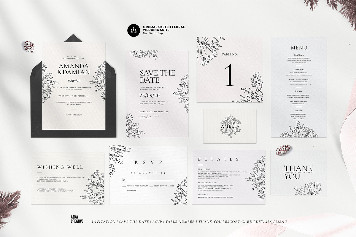 Minimal Sketch Floral Wedding Suite, an Invitation Template by Azka Creative (Photo 1 of 8)