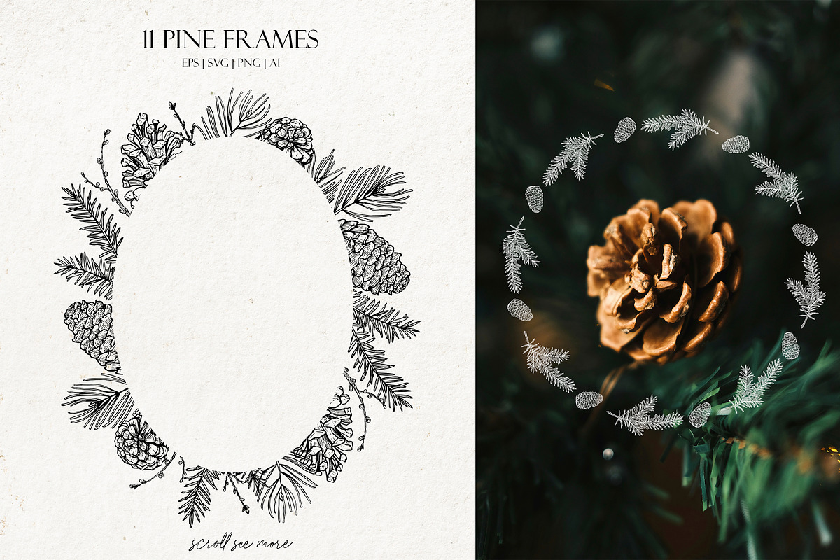 Pine forest line art collection, an Illustration by AfonshinaArt (Photo 3 of 9)