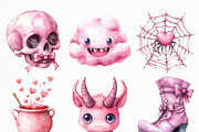 Kawaii Pink Halloween Clipart Bundle, an Illustration by Craft Nest (Thumbnail 2 of 6)