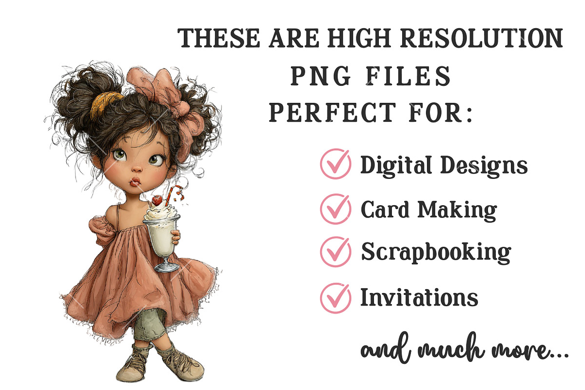 Whimsical Birthday Girl Clipart PNG, an Illustration by OK Design (Photo 4 of 6)