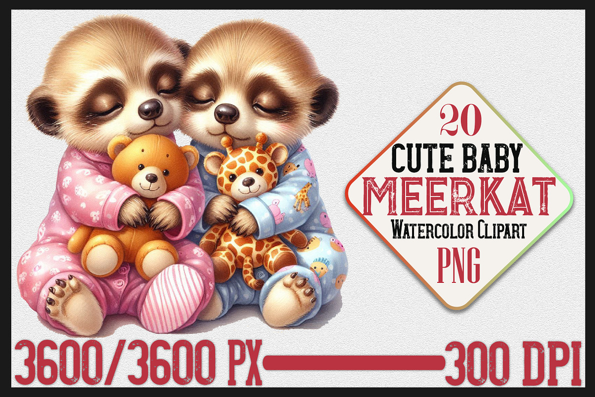 Cute Baby Meerkat Watercolor Clipart, a Seasonal Illustration by Craft Nest (Photo 1 of 6)