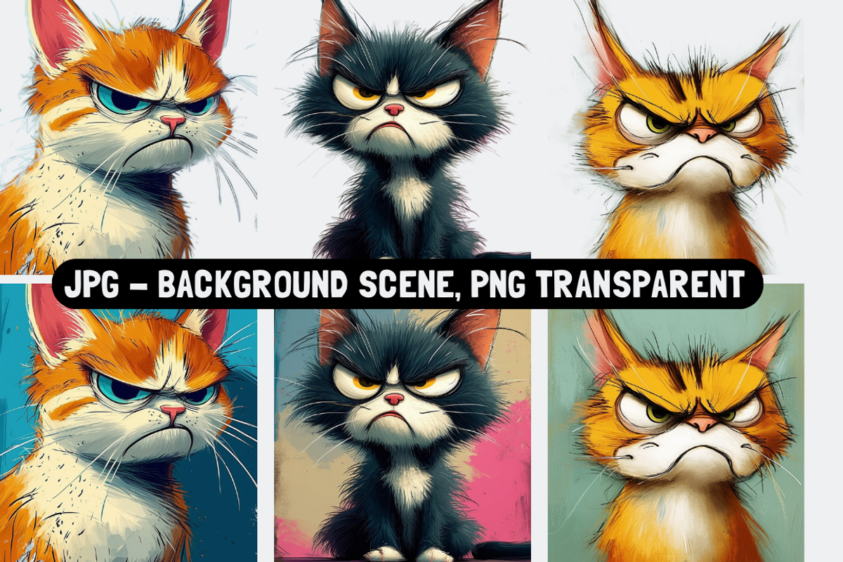 40 Caricature Cranky Cats, an Animal Illustration by PrintHaven Designs (Photo 8 of 9)