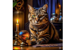 A magical cat tells fortunes on a, a Person Illustration by TatsianaSalauyova