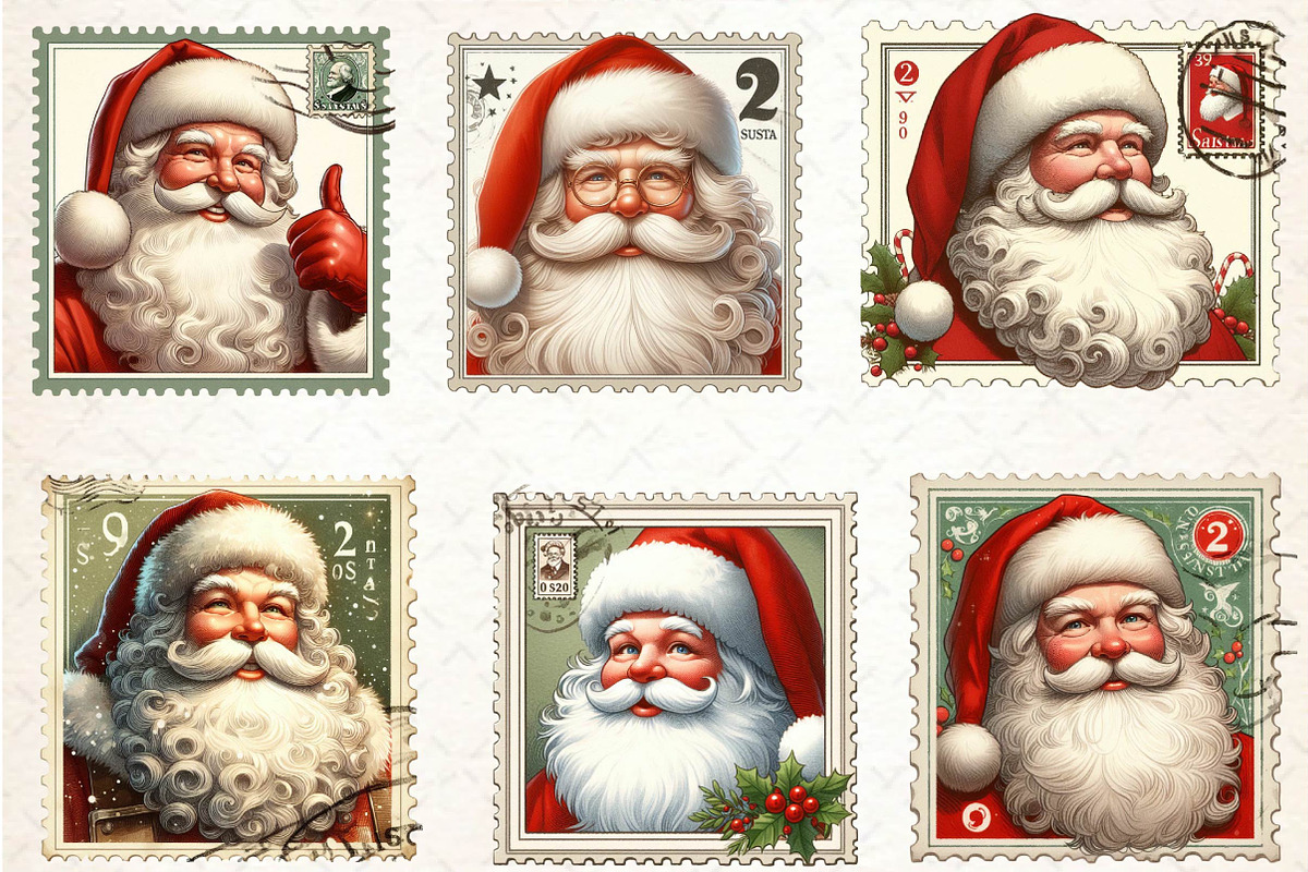 Postage Stamp Santa Claus Clipart, an Illustration by CreationArt (Photo 2 of 5)