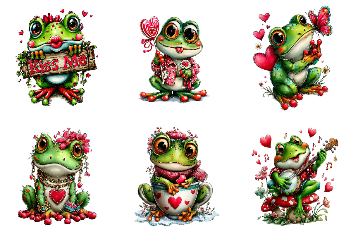 Whimsical Valentine Frog Clipart, an Illustration by DreamArtGraphic (Photo 2 of 4)