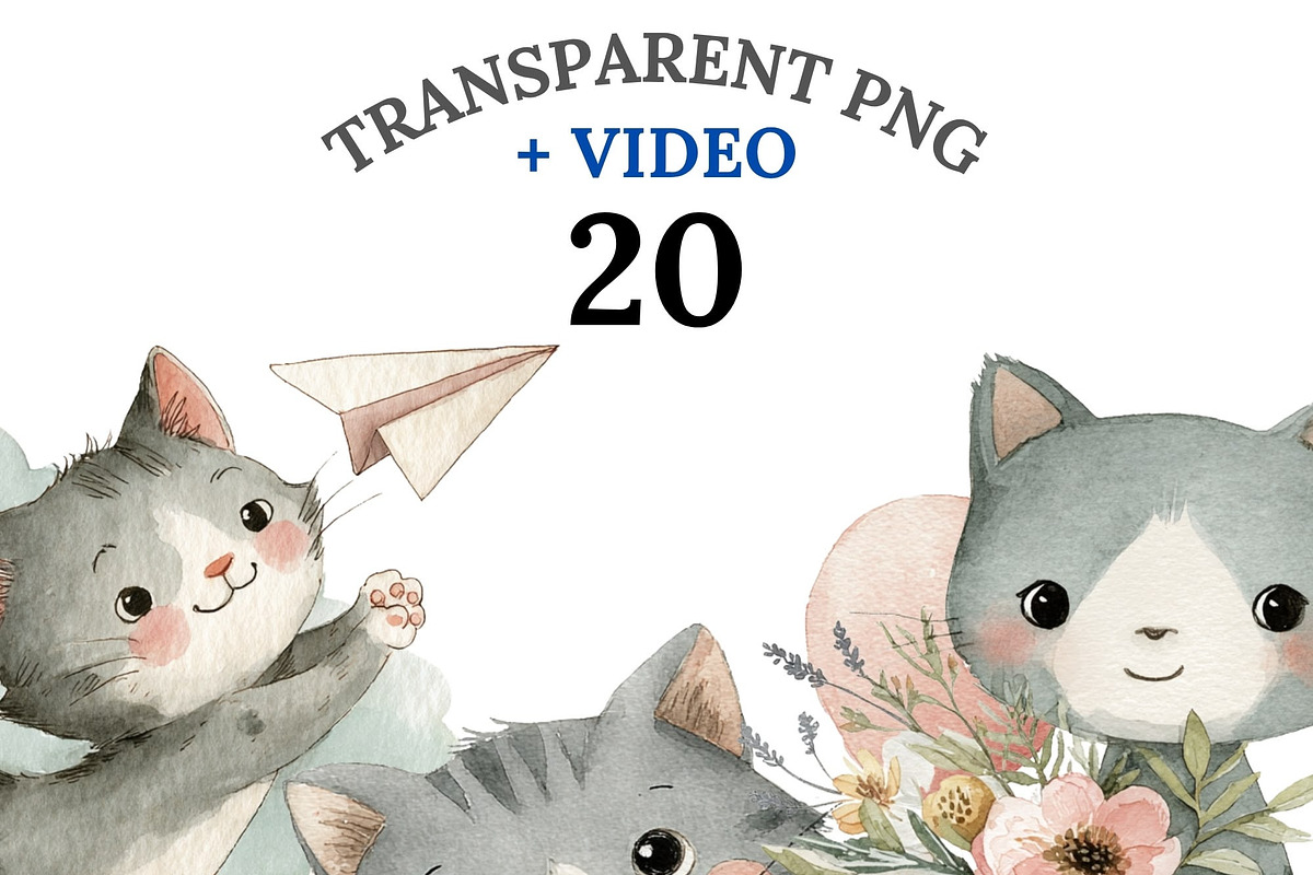 20 Sweet Cat Clipart, an Animal Illustration by Pati Charm Studio (Photo 1 of 8)