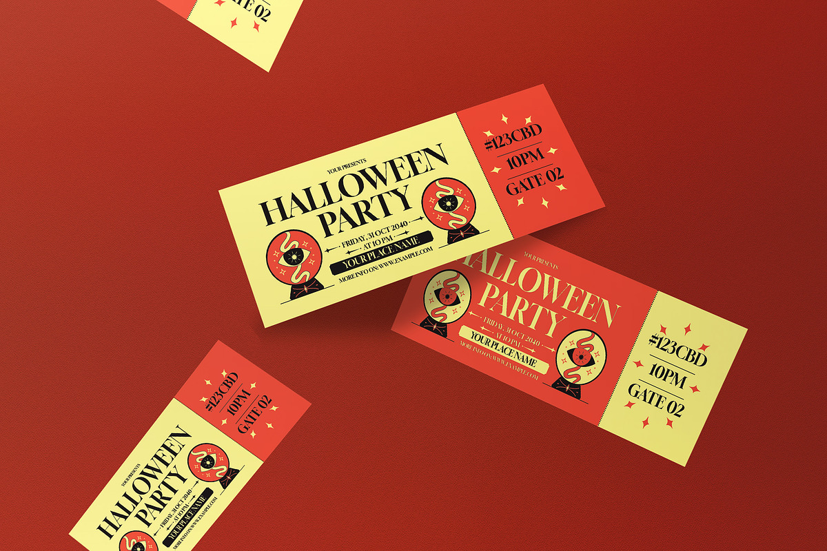 Yellow Gothic Halloween Party Ticket, a Flyer Template by graphicook (Photo 2 of 3)