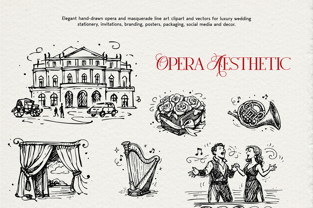 Opera Aesthetic: Vector Line Art, a Decorative Illustration by divanovskaya_nv (Photo 9 of 19)
