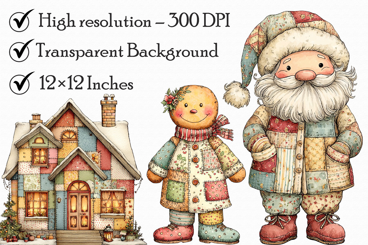 Patchwork Christmas Clipart Bundle P, an Illustration by Libby Wishes (Photo 4 of 7)
