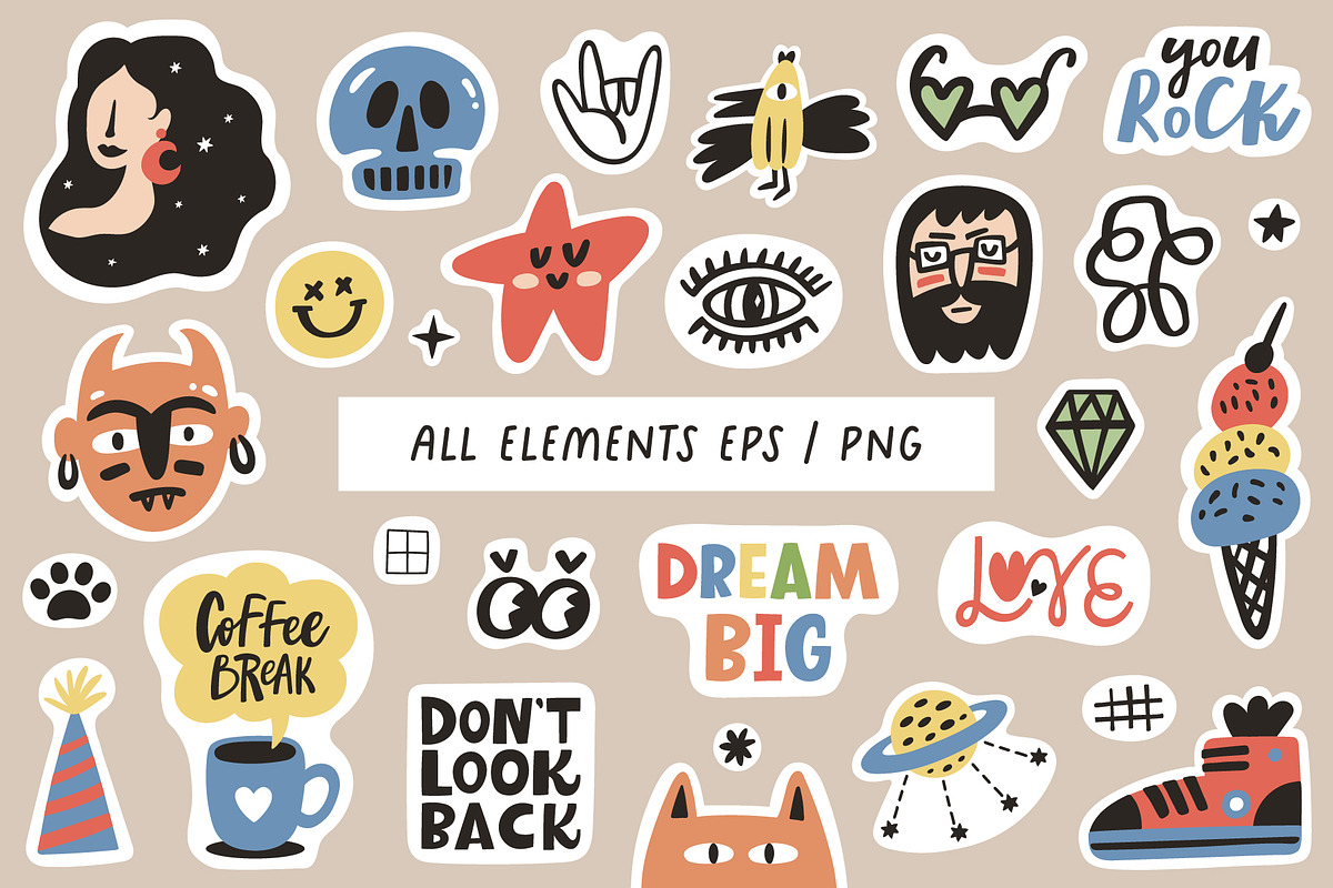Cute Stickers Pack, an Object Illustration by piyacler (Photo 2 of 11)
