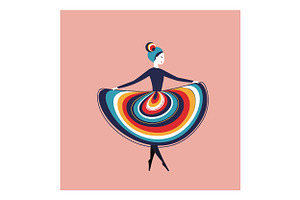 Colorful woman in a swirling dress p, an Illustration by designvectx