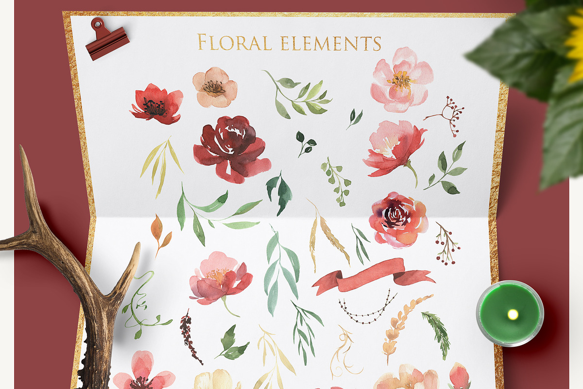 Watercolor floral set-Burgundy color, a Decorative Illustration by Pamyatka Shop (Photo 7 of 7)