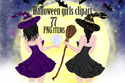Halloween girls clipart, Witches Png, an Illustration by chilipapers (Thumbnail 1 of 6)