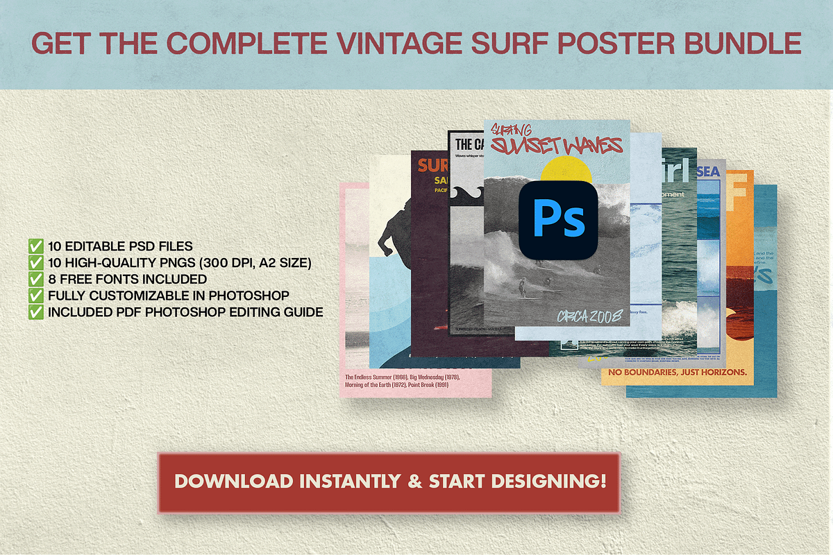 Vintage Surf Posters – Editable PSDs, a Branding & Logo Template by Golden Vision Studio (Photo 7 of 7)
