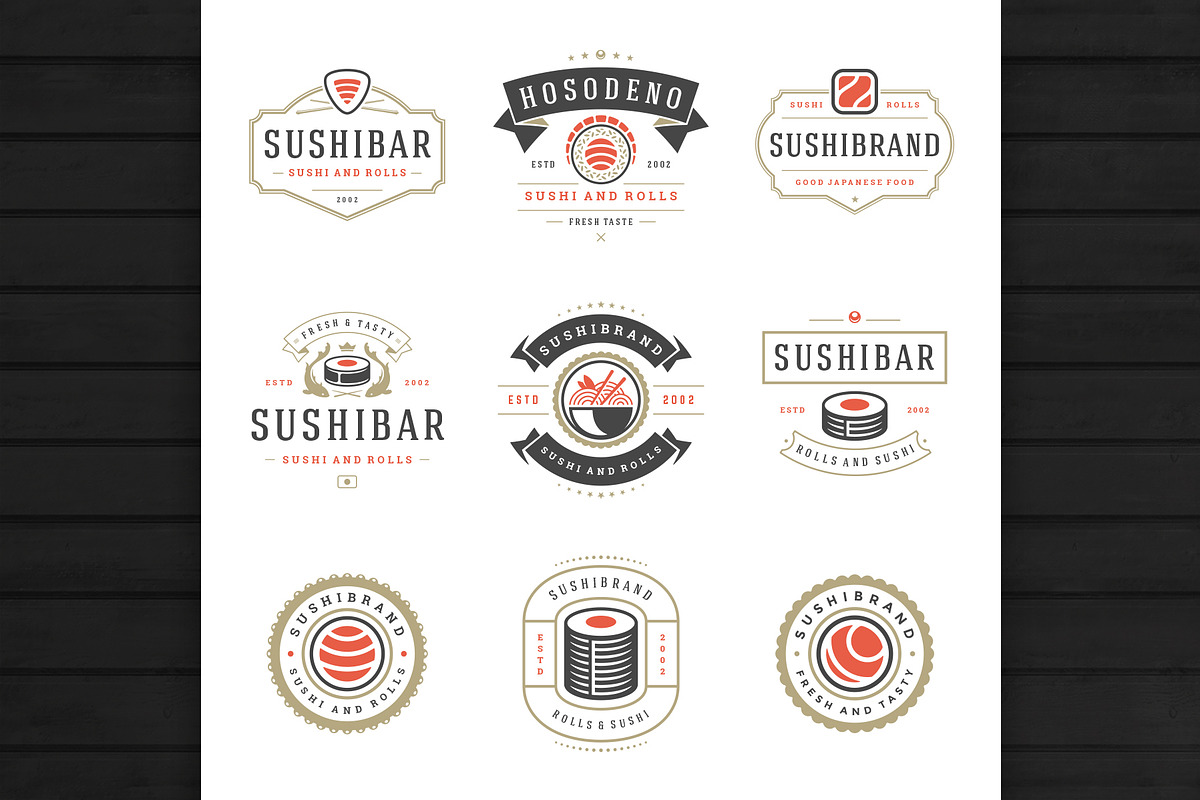 18 Sushi Bar Logos and Badges, a Branding & Logo Template by Vasya Kobelev (Photo 2 of 13)