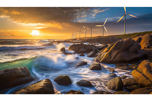 A rocky coastline at sunset with, a Nature Photo by Igor Tichonow