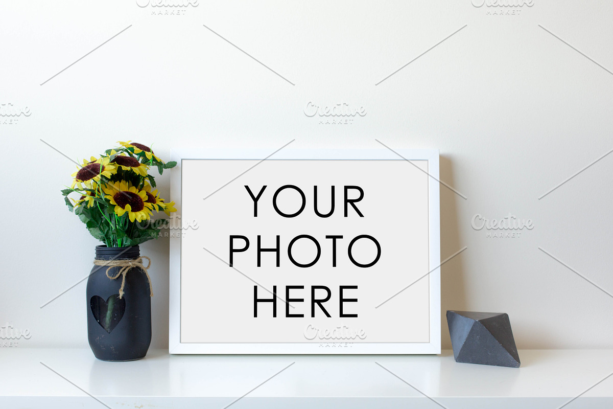 White Frame With Sunflowers & Gem, a Print Template by F R A M E D // SUPPLY CO.