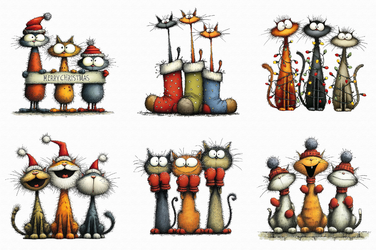 Quirky Christmas Cat Gang clipart, an Illustration by Libby Wishes (Photo 8 of 9)