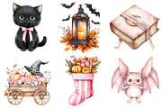 Watercolor Pink Halloween Clipart, a Seasonal Illustration by CitraGraphics (Thumbnail 4 of 6)