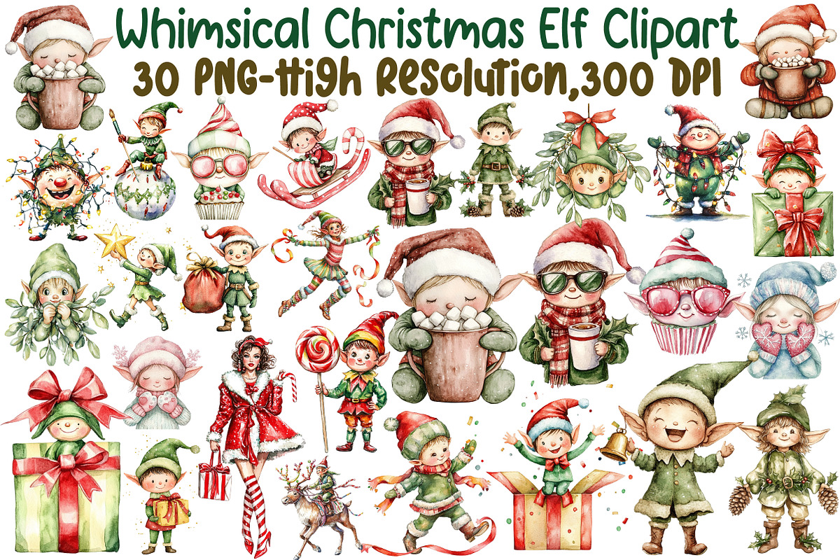 Whimsical Christmas Elf Clipart Bund, an Illustration by Sublimation Artist (Photo 1 of 6)