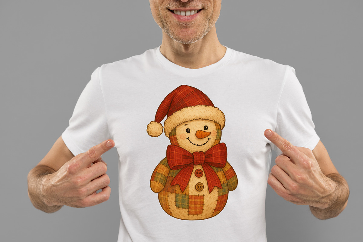 Patchwork Christmas Snowman PNG, an Illustration by Designworld (Photo 3 of 5)