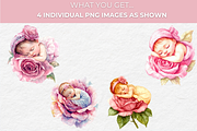 Sleeping Baby on Pink Rose- Clipart, a Person Illustration by InkyQueenArt (Thumbnail 2 of 4)