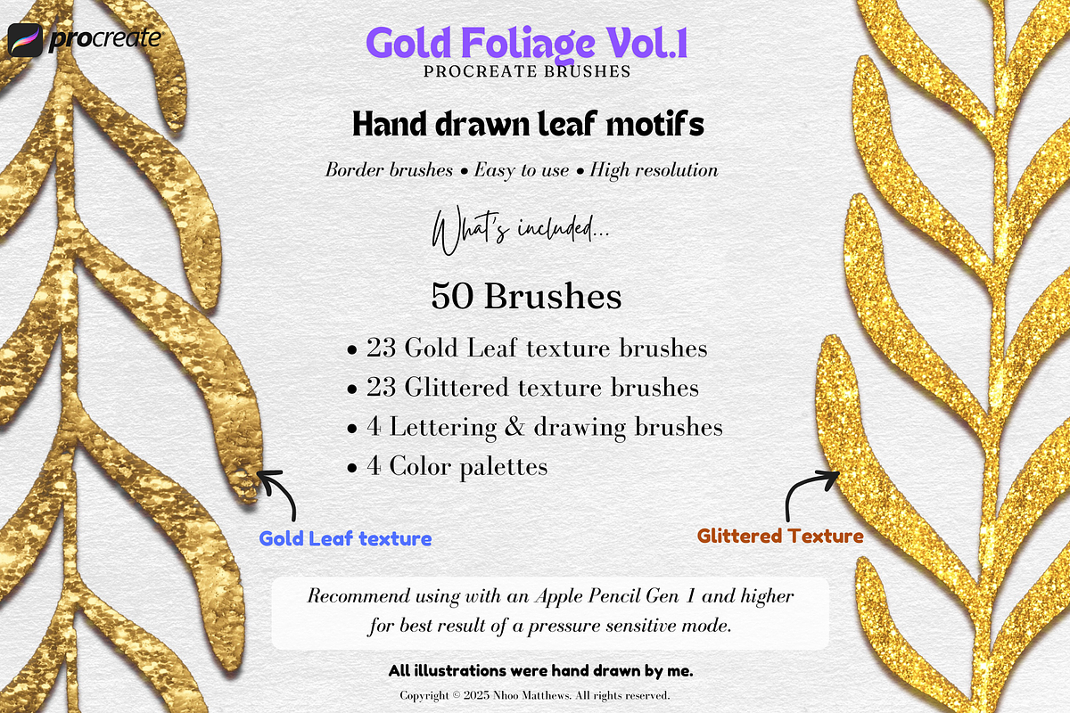 Procreate Brushes Gold Foliage Vol 1, a Brush Add-On by Fashion Workshop Bkk (Photo 3 of 11)