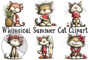 Whimsical Summer Cat Clipart, an Illustration by OK Design (Thumbnail 2 of 6)