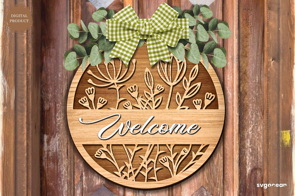Welcome Floral Door Sign SVG Bundle, a Decorative Illustration by svgocean (Photo 15 of 16)