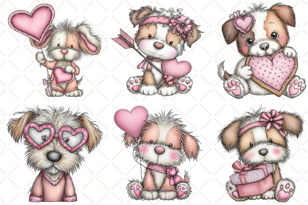 Whimsical Valentine Dog Clipart, an Illustration by Black Bird Studio (Photo 5 of 6)