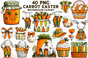 Carrot Easter Watercolor Clipart Set, an Illustration by Sublimation Artist