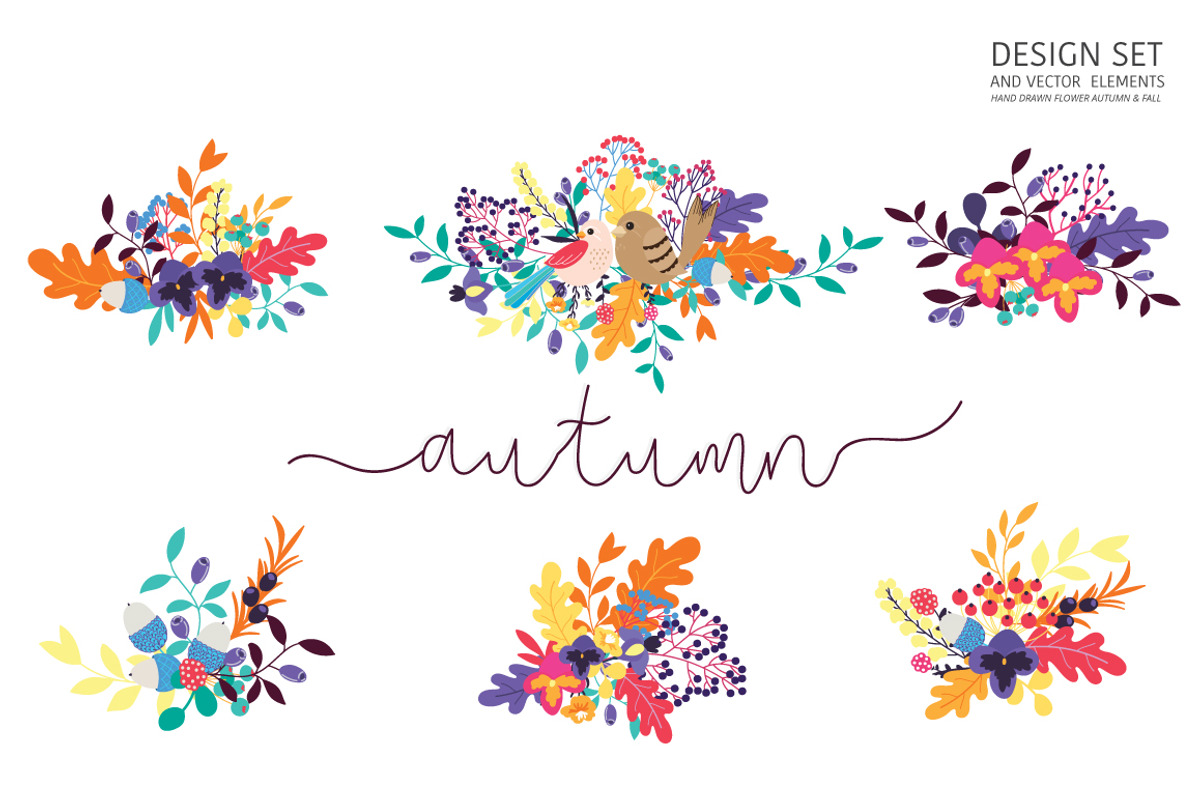 Fall / Autumn flower design set, a Decorative Illustration by MooBeer (Photo 5 of 7)