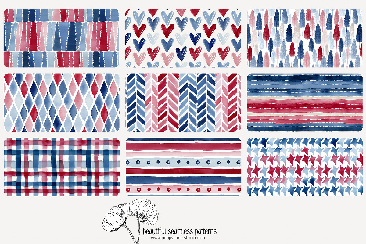 70 red white blue seamless pattern, a Pattern Graphic by Poppy Lane Studio (Photo 8 of 10)
