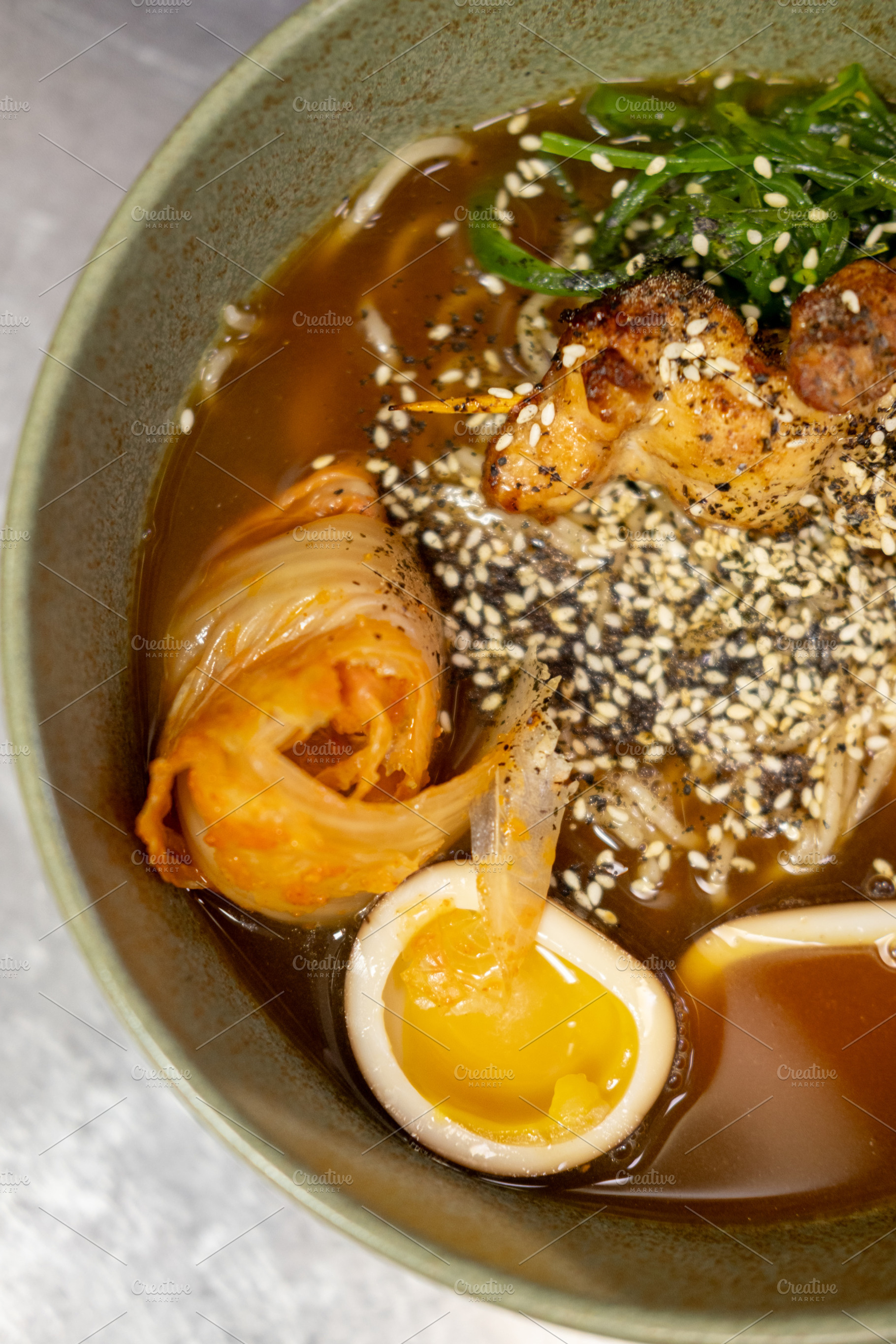 Noodle bowl japanese cuisine sesame served ramen, a Food & Drink Photo by Photo Drive Studio