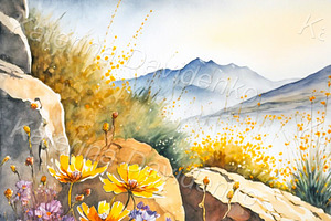 Summer Landscape Watercolor Painting