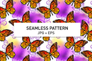 Seamless Pattern With Orange Butterf